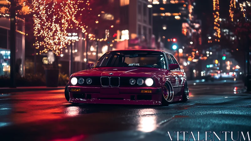Midnight city streets welcome a vivid classic car moment