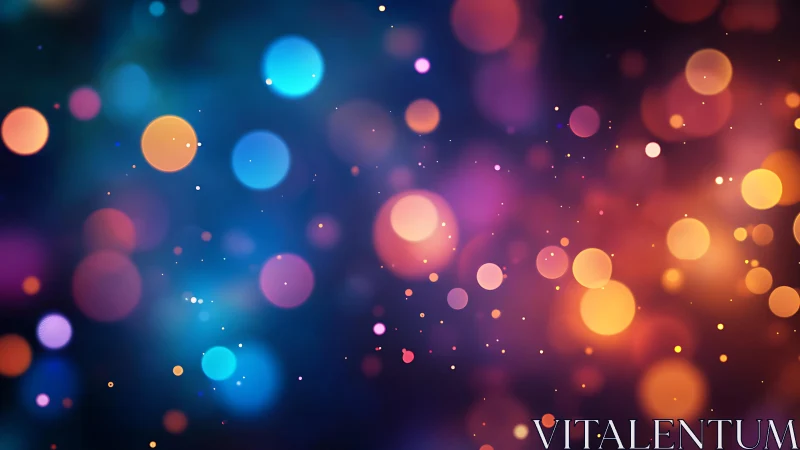 Colorful bokeh lights on dark background, digital abstract art.