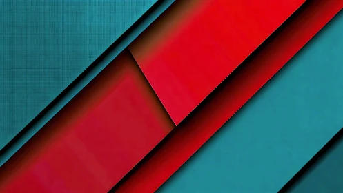 Geometric diagonal layers in red and teal color fields.