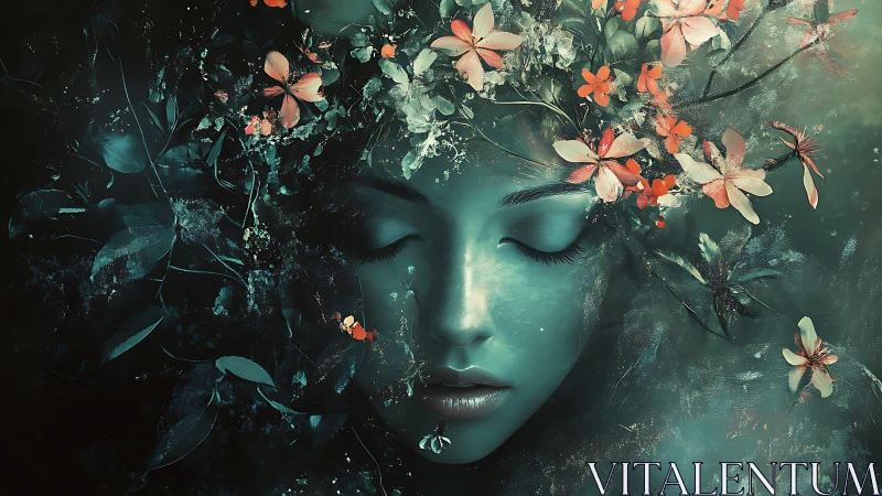 Dreamlike floral muse drifts in luminous underwater silence