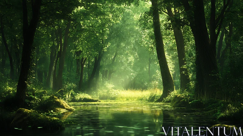 Enchanted Forest Stream: Nature's Glowing Sanctuary.