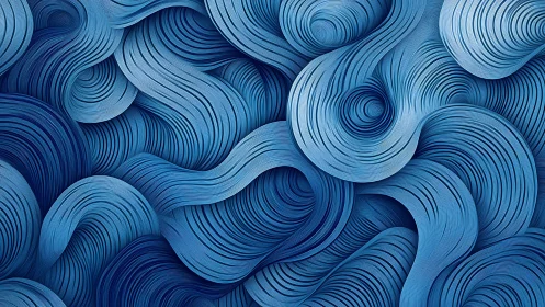 Blue layered abstract waves in flowing curved pattern.