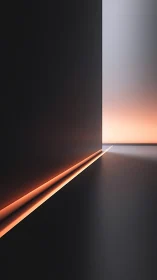 Linear corridor with recessed orange edge lighting and soft bloom