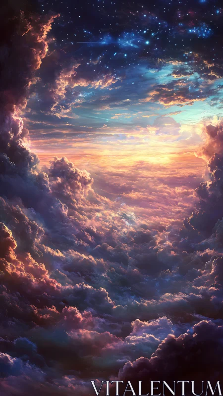 Dreamy starlit clouds open into a gentle celestial sunrise