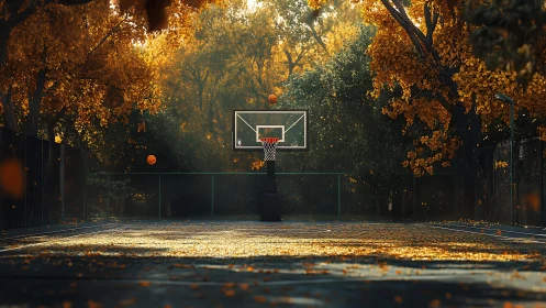 Golden-hour jump shots hang quietly between autumn trees