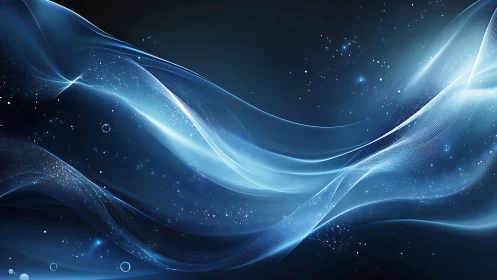 Gentle blue light waves drifting across a starry night sky.