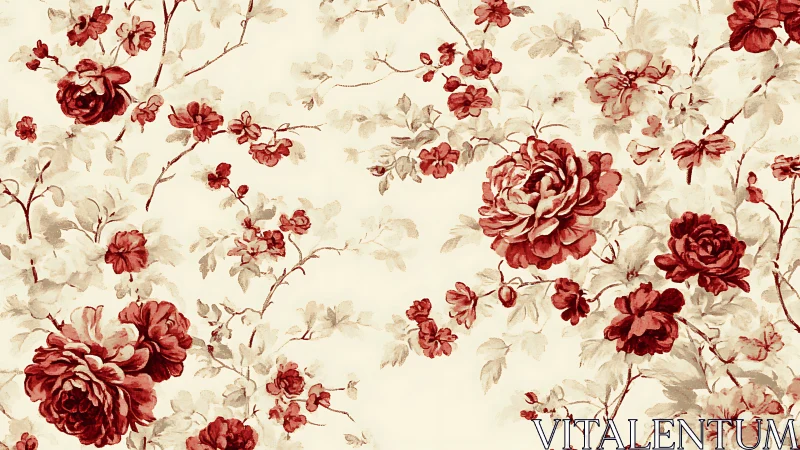 Vintage crimson floral pattern with tonal watercolor blooms.