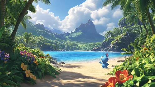 Tropical Paradise Cove with Mythical Guardian.
