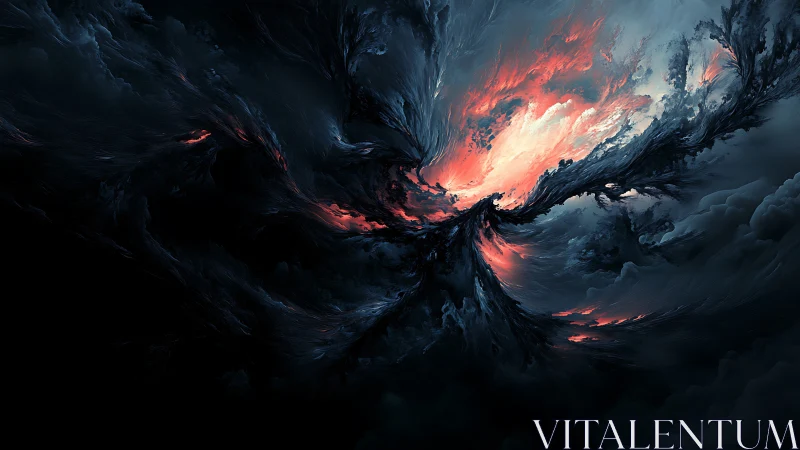 Dark swirling clouds with central bright energy core field