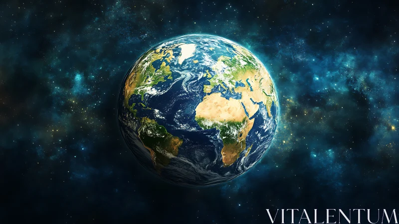 Our blue home floating gently in a star filled cosmic sea.