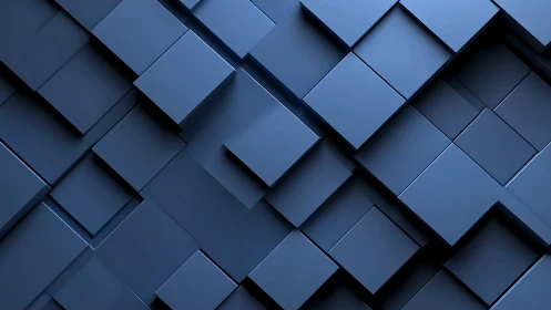 Blue 3D geometric cubes form layered abstract grid