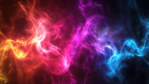Prismatic energy streams swirl through a dark cosmic void.