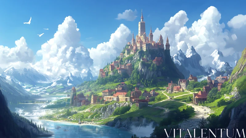 Sunlit hilltop citadel crown above a tranquil river valley.