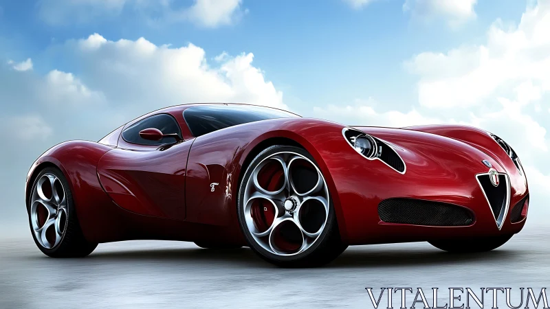 Crimson supercar in dynamic low-angle photoreal render.