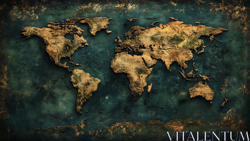 World map relief rendering displays textured continental forms