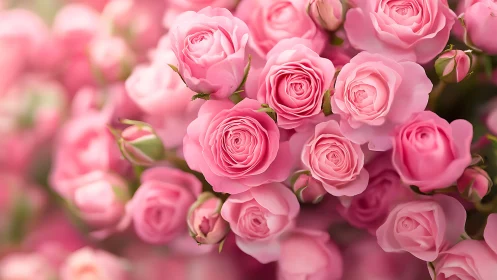 Blooming Pink Garden: Layered Rose Clusters in Soft Focus.