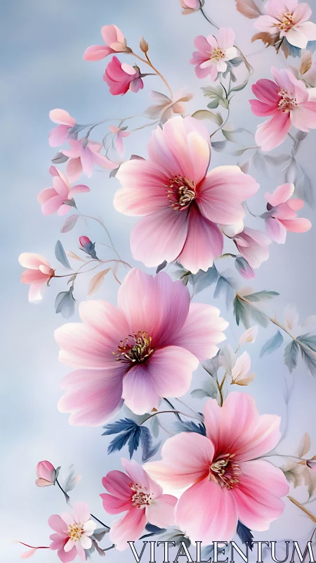 Digital Floral Composition: Pink Dahlia Blooms with Gradient Petals