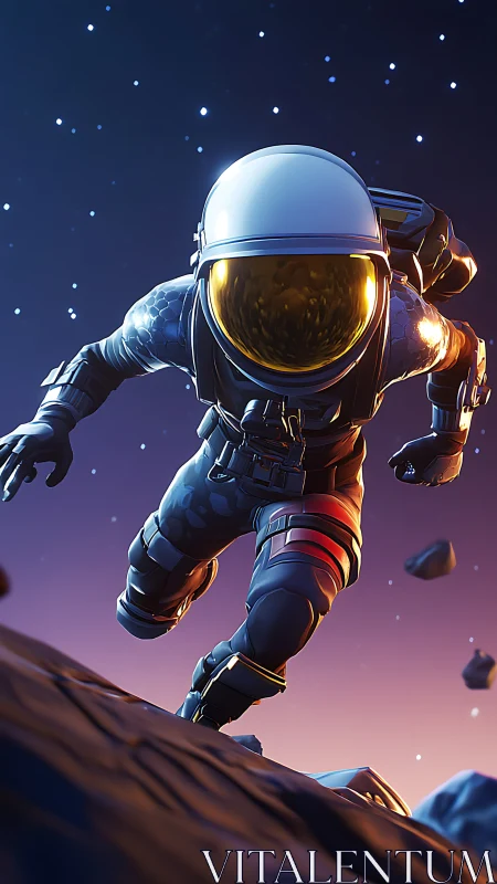 Starbound sprinter charges across neon-lit asteroid dusk.