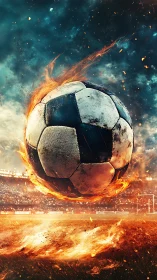 Blazing soccer ball ignites night stadium battleground.