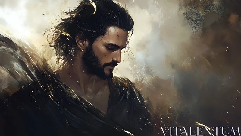 Brooding male portrait in loose painterly digital style.