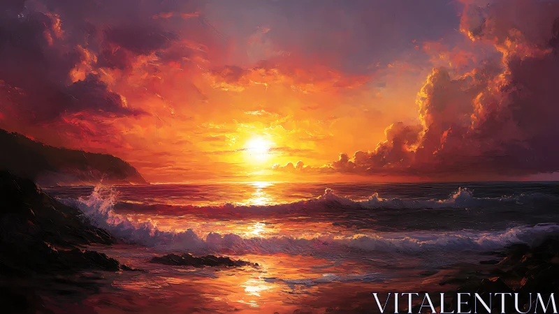 High-saturation seascape sunset with luminous stratocumulus sky