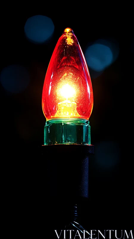 Macro close-up of illuminated red C7 holiday bulb filament
