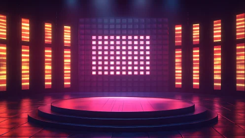 Neon stage breathes firelight across a waiting digital arena