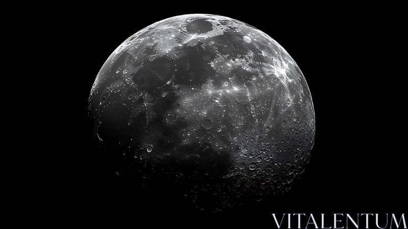 Luminous moon reveals intricate craters against deep black space