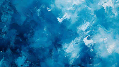 Vibrant Blue Abstract Acrylic Painting with Dynamic Brushstrokes.