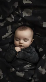 Peaceful Slumber: Infant Rest on Patterned Blanket.