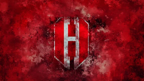 Shattered red shield emblem with bold central monogram.