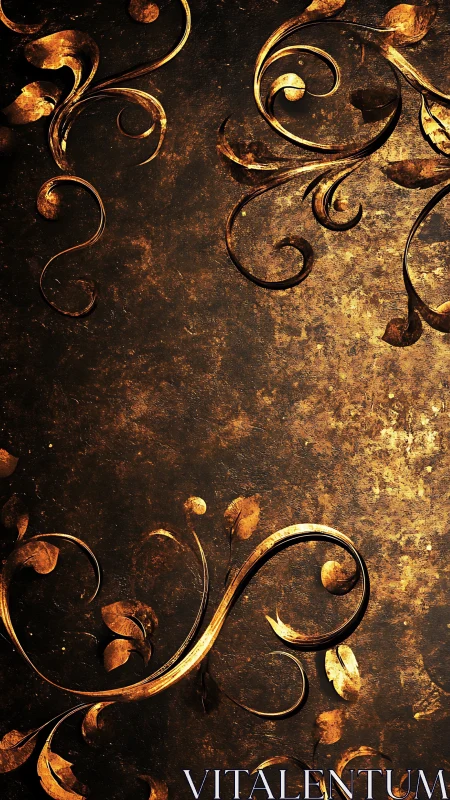 Gold ornamental flourishes curve across dark textured background