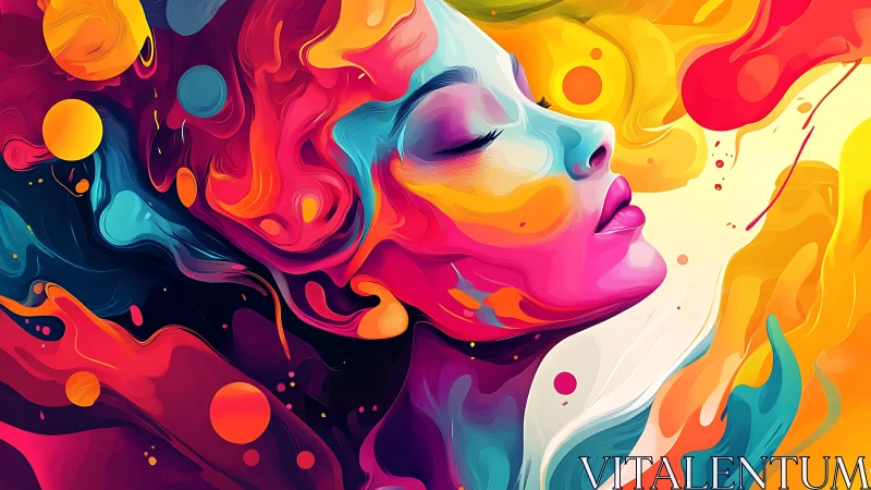 Chromatic female portrait dissolves into fluid abstract color fields