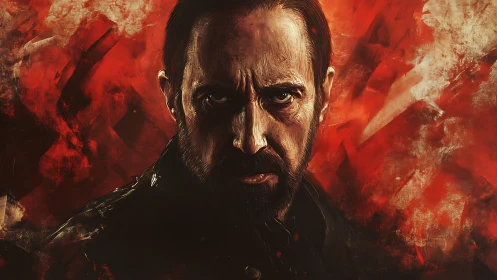 Storm-lit portrait of a determined man in blazing reds.
