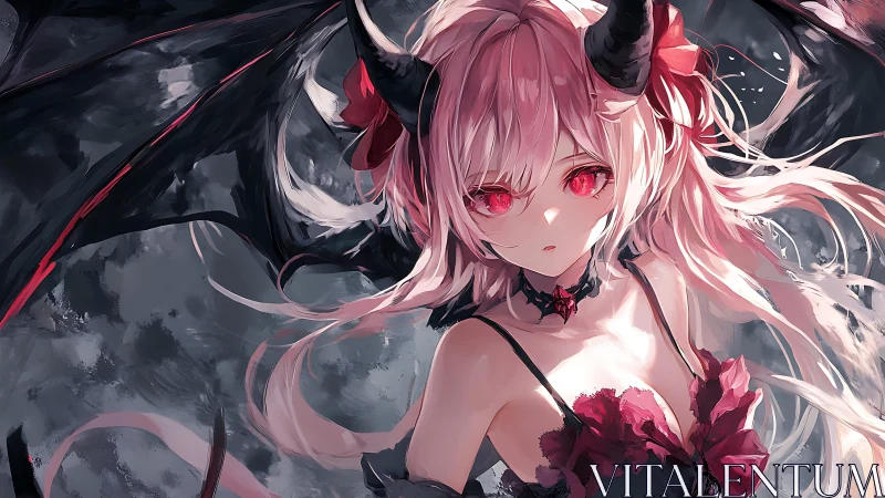 Crimson-eyed demon girl quietly ignites a storm of velvet dusk