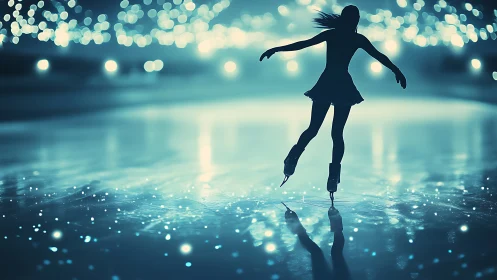 Midnight skater tracing sparks across a mirrored rink.