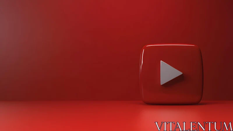 Glossy 3D YouTube Play Button Icon on Vibrant Red Background.
