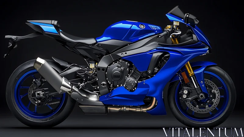 Blue superbike profile showcases aggressive aerodynamic styling.