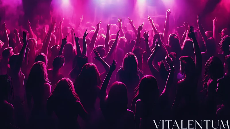 Crowd silhouette under magenta stage lighting at concert.