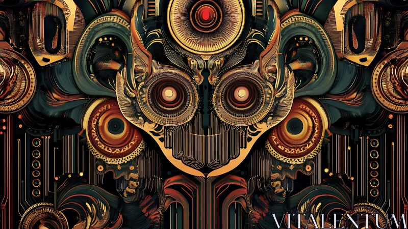 Symmetrical abstract composition displays layered circular forms