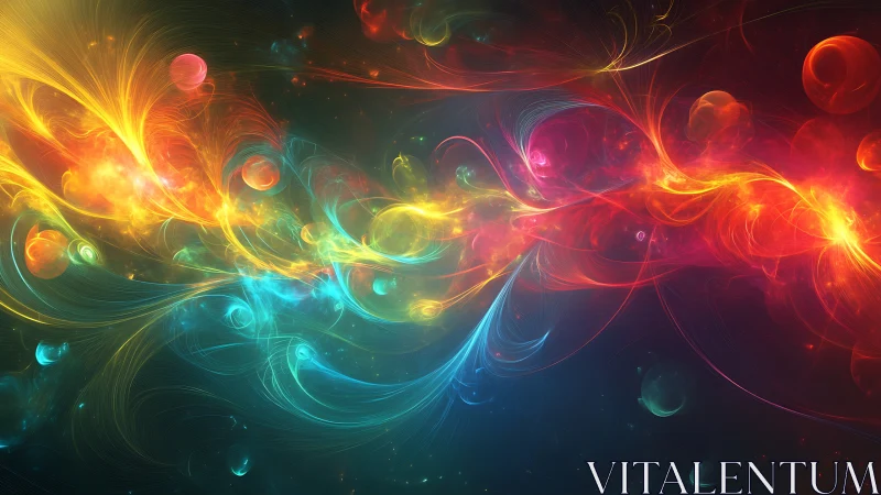 Chromatic energy streams with luminous nebular arcs in motion.