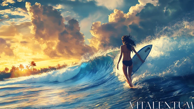 Sunset surf escape with waves, warm light, and calm courage.