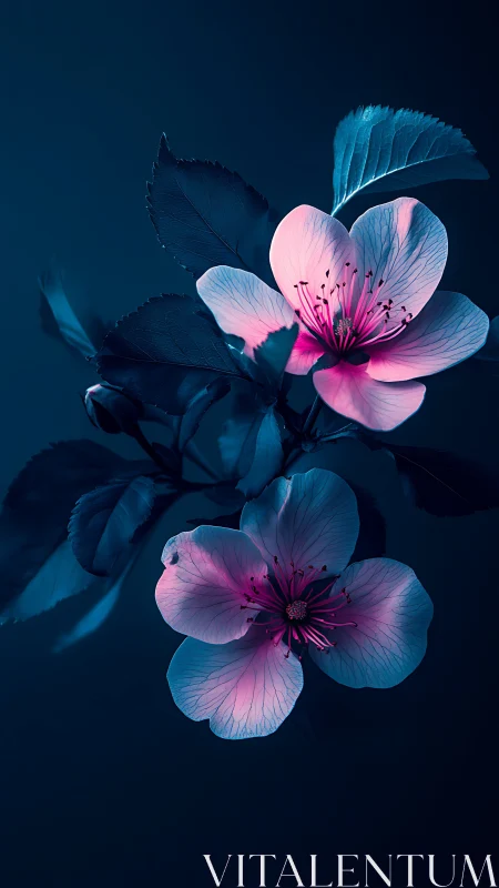 Bioluminescent Cherry Blossoms with Luminosity Gradient.