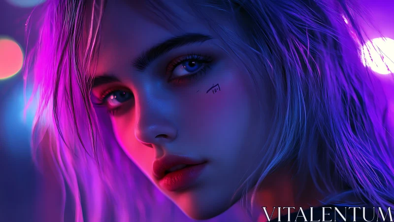 Neon lit portrait with intense cyberpunk color contrast.