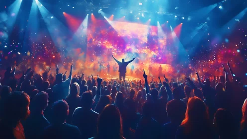 Color-drenched concert crowd basking in electric night energy.