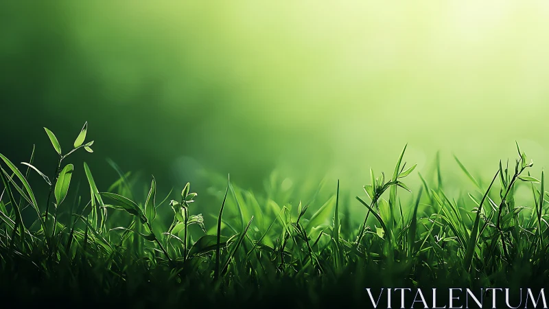 Lush Green Grass in Soft Sunlight, Nature Photography Style.