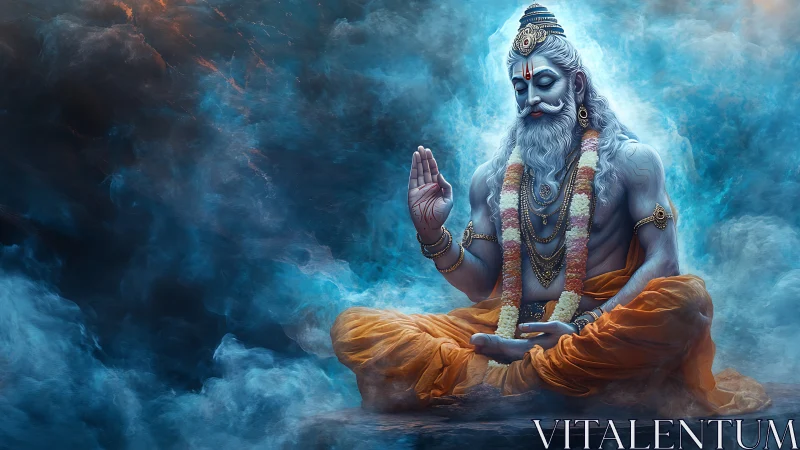 Serene blue sage rests in glowing clouds of quiet light