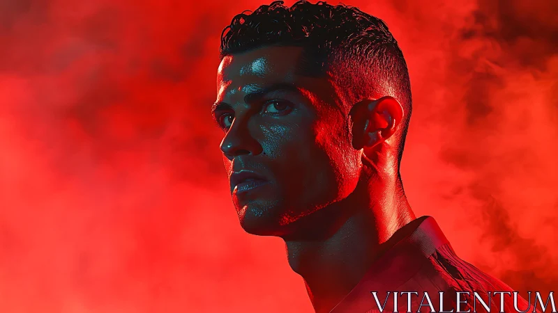 Male athlete portrait in dramatic red studio lighting.