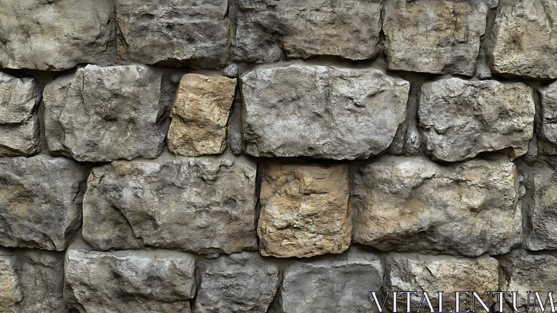 Weathered stone block wall with rugged textured relief.