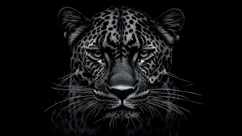Tiger Face Portrait with Piercing Gaze Against Black